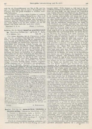 537-539 [Rezension] Bousset, Wilhelm, Jüdisch-Christlicher Schulbetrieb in Alexandria und Rom. Literarische Untersuchungen zu Philo u. Clemens v. Alexandria, Justin u. Irenäus