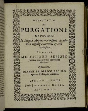 Disputatio De Purgatione Undecima: