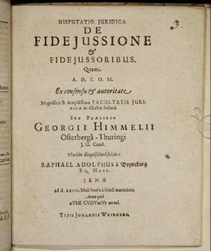 Disputatio Iuridica De Fideiussione & Fideiussoribus
