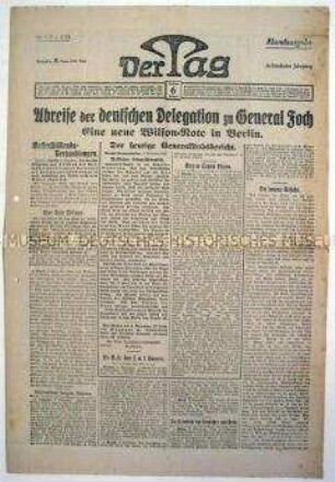 Berliner Tageszeitung "Der Tag" zu den Waffenstillstandsverhandlungen zwischen dem Deutschen Reich und den Alliierten