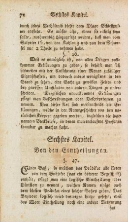 Sechstes Kapitel. Von den Eintheilungen