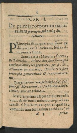 Cap. I. De primis corporum naturalium principiis, adeoque de Natura.