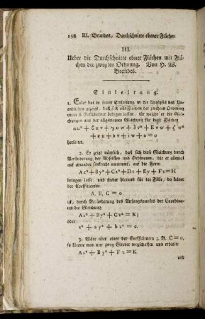 III. Ueber die Durchschnitte ebener Flächen mit Flächen der zweyten Ordnung.