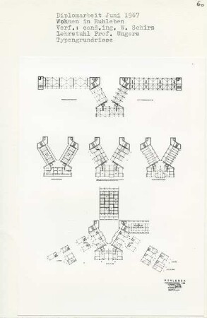 Wohnen in Ruhleben, Berlin-Ruhleben (Diplomarbeit bei Oswald Mathias Ungers): Typengrundrisse 1:200