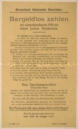 Patriotisch-programmatische Werbung des Giroverbandes Sächsischer Gemeinden zur Einrichtung eines Sparkassen-Girokontos