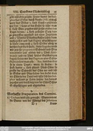 9. Warhaffte Praeparation des Carmins.