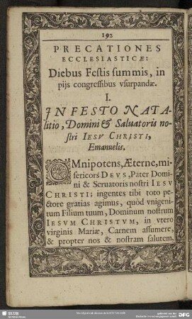 Precationes Ecclesiasticae: Diebus Festis summis, in pijs congressibus usurpandae