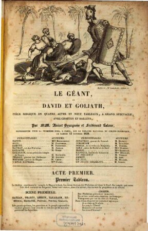Le géant ou David et Goliath : pièce biblique en quatre actes et neuf tableaux, à grand spectacle, avec choers et ballets