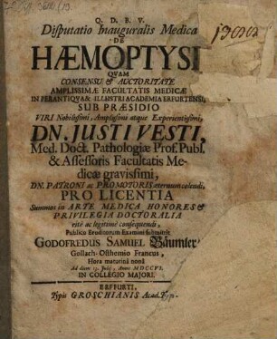 Disp. inaug. med. de haemoptysi