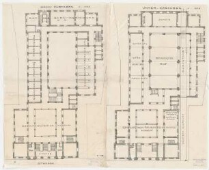 Thiersch, Friedrich von; München; Museums - Projekt - Grundriss UG, Grundriss EG
