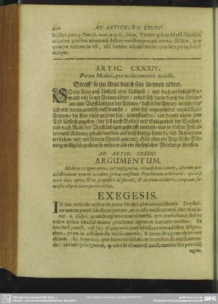 Artic. CXXXIV. Poena Medici, qui medicamentis occidit. Straff, so ein Arzt durch sein Artzney tödtet