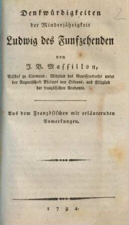 Denkwürdigkeiten der Minderjährigkeit Ludwig XV.