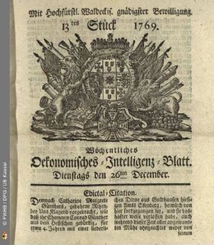 13tes Stück, Dienstags den 26ten December 1769