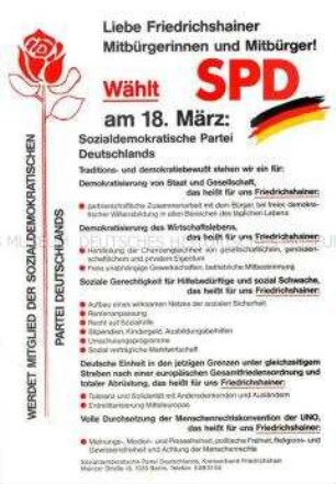 Wahlflugblatt der Sozialdemokratischen Partei Deutschlands