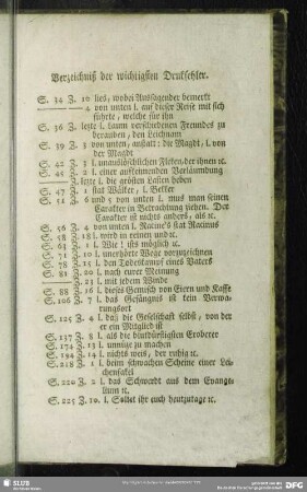 Verzeichniß der wichtigsten Drukfehler