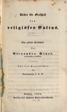 Ueber die Freiheit des religiösen Cultus