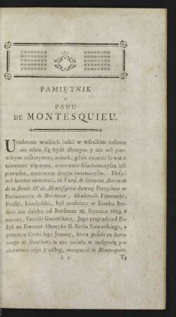 Pamiętnik O Panu De Montesquieu