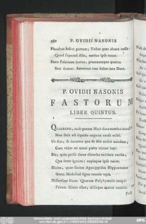P. Ovidii Nasonis Fastorum Liber Quintus.