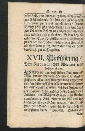 XVII. Einführung / Von Sarcandrischen Ableiben und seeligen Todt