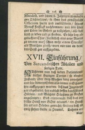 XVII. Einführung / Von Sarcandrischen Ableiben und seeligen Todt