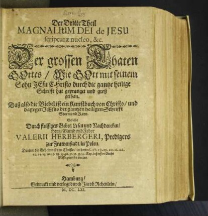 3: Magnalia Dei de Jesu, Scripturae nucleo & medulla