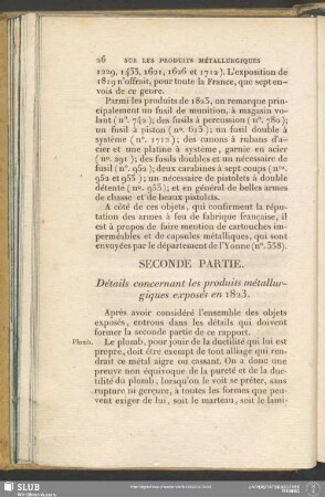 Seconde Partie. Détails concernant les produits métallurgiques exposés en 1823