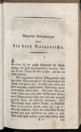 Allgemeine Betrachtungen über die drey Naturreiche. - Nutzen und Nachtheil der Insekten.