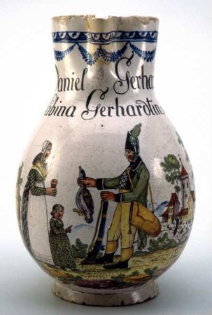 Birnkrug: Jäger und Familie