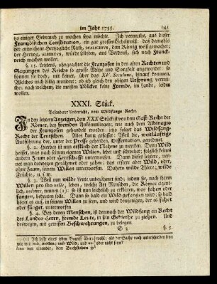 XXXI. Stück. Besonderer Unterricht, vom Wildfangs-Recht.