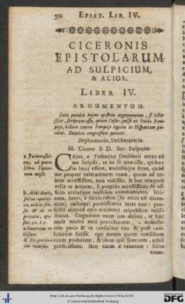 Ciceronis Epistolarum Ad Sulpicium, Et Alios, Liber IV.