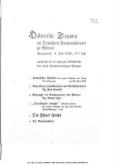 Historische Tagung anläßlich der 10jährigen Wiederkehr des ersten Reichsparteitages Weimar