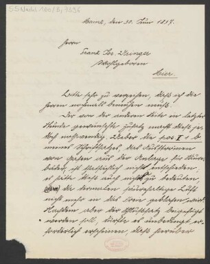 Brief an Franz Joseph Usinger : 30.06.1897