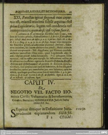 Caput IV. De Negotio Vel Facto Hominis Civili: Voluntario & Involuntario, Coasto, Fortuito; Ignorantia Iuris & Facti; Errore [et]c.