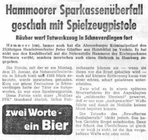 Hammoorer Sparkassenüberfall geschah mit Spielzeugpistole