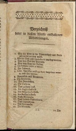 Verzeichniß derer in diesem Werke enthaltenen Abhandlungen.