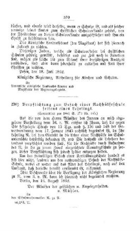 Verpflichtung zum Besuch einer Nachhülfeschule seitens eines Lehrlings : [V. Elementarschulwesen]