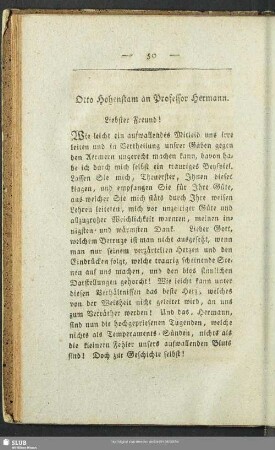 Otto Hohenstam an Professor Hermann