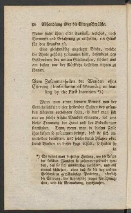 Vom Zuammenheilen der Wunden ohne Eiterung (Inosculation of Wounds; or healing by the First Intention)
