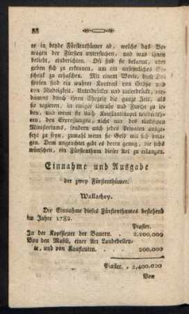 Einnahme und Ausgabe der zwey Fürstenthümer.