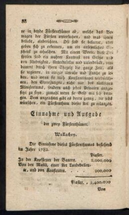 Einnahme und Ausgabe der zwey Fürstenthümer.