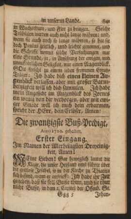 Die zwantzigste Buß-Predigt, Anno 1720. gehalten.
