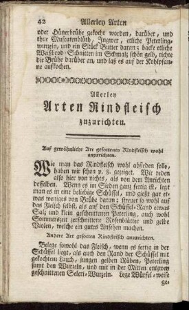 Allerley Arten Rindfleisch zuzurichten. - Allerley Arten Kalbfleisch zu kochen.