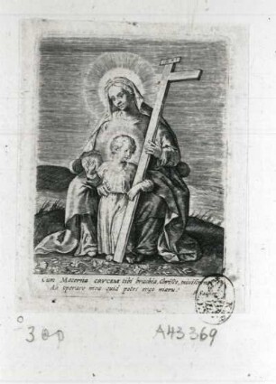Jungfrau Maria mit Kind, das ein Kreuz hält