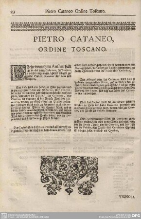 PIETRO CATANEO, ORDINE TOSCANO.