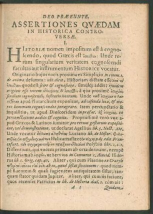 Assertiones Quaedam In Historica Controversae.
