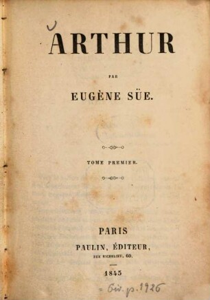 Arthur : Par Eugène Süe. 1