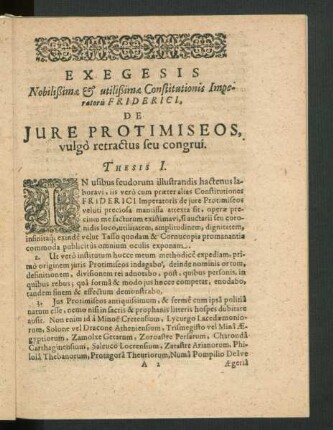 De Iure Protimiseos, vulgo retractus seu congrui. Thesis I.