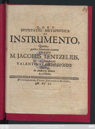 Disputatio Metaphysica De Instrumento