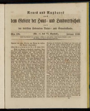 Nro. 126. (Nr. 16. des VI. Bandes). Februar 1830.