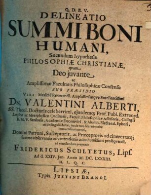 Delineatio summi boni humani, secundum hypothesin philosophiae Christianae